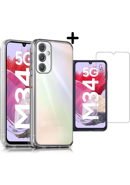 Samsung Galaxy M34 5g Uyumlu Kılıf Esnek Silikon Telefon Kılıfı ve Temperli Cam Ekran Koruyucu