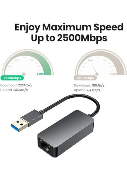 USB To Ethernet 2500MBPS 2.5g Lan Internet Çevirici Dönüştürücü Adaptör