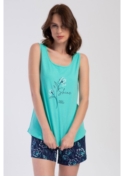 Pamuklu Kadın Kalın Askılı Şortlu Pijama Takım , 311316