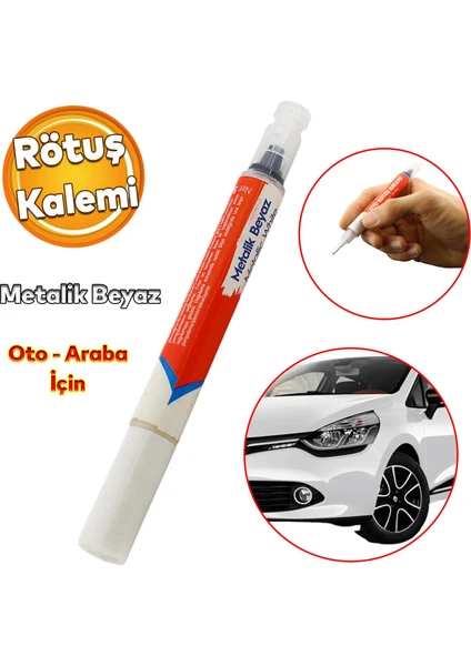 Oto Rötuş Kalemi 5 ml Araç Kaporta Tampon Çizik Giderici Fırça Yenileme Metalik Beyaz Renk Boya