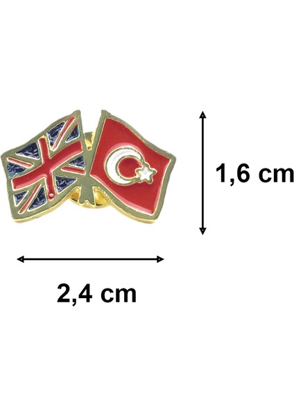 Ingiltere Türkiye Flamalı Gold Renk Metal Yaka Rozeti 1 Adet