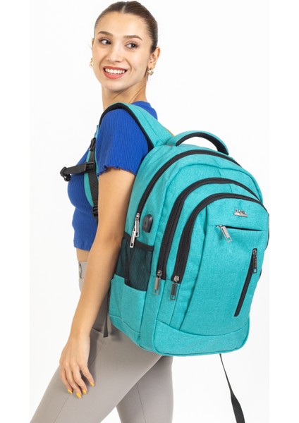 17,3'' Inç Laptop Sırt Çantası USB Aparatlı Yandan Cepli Darbe Emici Su Geçirmez Kumaş