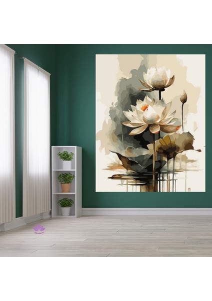 Renkli Baskılı Sayılarla Boyama Hobi Seti (Çerçeveli) 40X50 Cm: Lotus Çiçeği