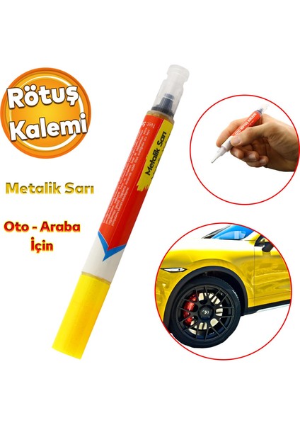 Oto Rötuş Kalemi 5 ml Araç Kaporta Tampon Çizik Giderici Fırça Yenileme Metalik Sarı Renk Boya