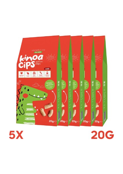 5 Paket 20G Sade Kinoa Cipsi For Kids Glutensiz Vegan Yağsız Cips Çocuklara Özel Ambalaj Sevimli Dinozor