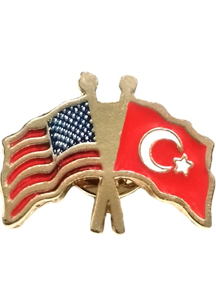 Amerika Türkiye Flamalı Gold Renk Metal Rozet 1 Adet