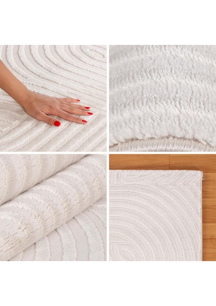 Kabartmalı Yumuşak Karo Desenli Iskandinav Bohem Tarzı Halı Krem Tonlarında fiyatları