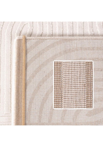 Kabartmalı Yumuşak Karo Desenli Iskandinav Bohem Tarzı Halı Krem Tonlarında fırsatları