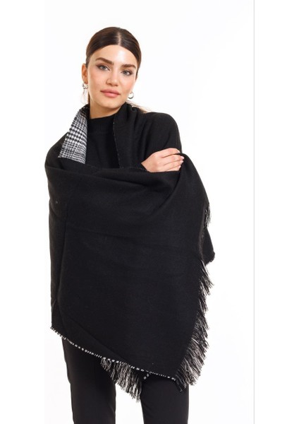 Çift Taraflı Ekoseli Yünlü Omuz Şalı - 70X190CM - Kışlık Şal