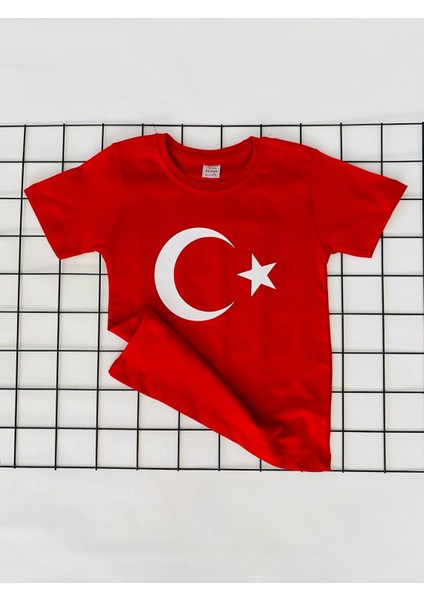 Türk Bayrağı Baskılı Atatürk Tişört Ayyıldızlı 23 Nisan Tören Tişört 1 Kalite Penye