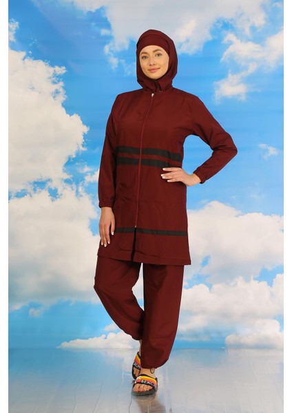 Kadın Tam Tesettür Mayo Bordo 31061