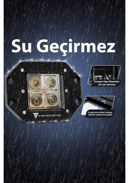 Off Road 4 Ledli Gömme Beyaz Sis Lambası Uyumlu 12-24 Volt 4 Adet