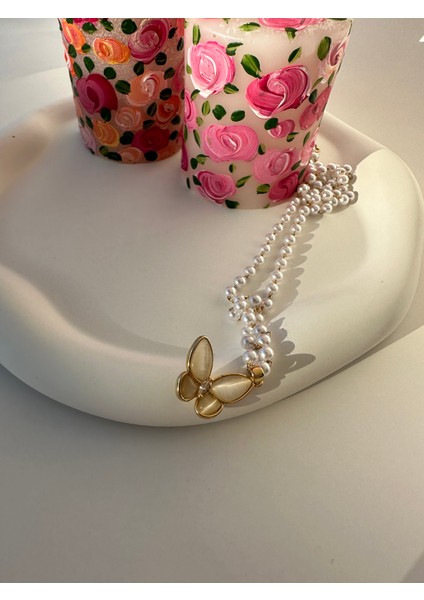 Inure Jewelry Pearl Butterfly Çelik Kolye