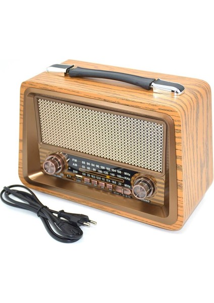 Nostaljik Ahşap Şarzlı 3 Bant Radyo,tf,usb Girişli,fm Radyo,bluetooth Bağlantılı- R-2066BT