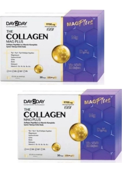 DAY2DAY Collagen Mag Plus Çilek Karpuz Aromalı 30 Saşe x 2 Adet