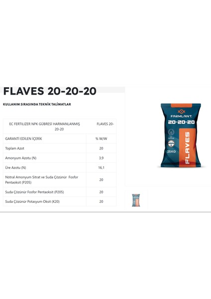 Flaves 20+20+20 Damlama Sulama Gübresi