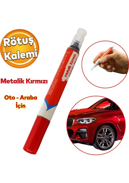 Oto Rötuş Kalemi 5 ml Araç Kaporta Tampon Çizik Giderici Fırça Yenileme Metalik Kırmızı Renk Boya