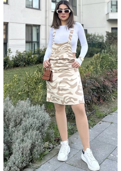 Kadın Bej Desenli, Geniş Cepli, Kalın Askılı, Gabardin Salopet Elbise indirimleri