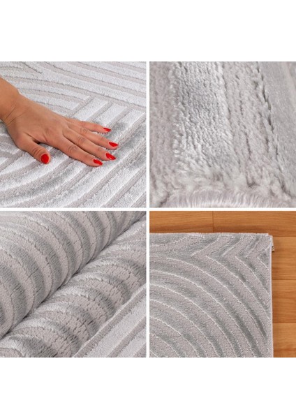 Kabartmalı Yumuşak Karo Desenli Iskandinav Bohem Tarzı Halı Gümüş Tonlarında fiyatları