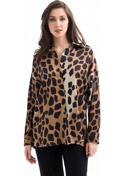 Dijital Baskılı Saten Gömlek - Leopar fırsatları