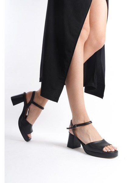 Mubiano Hakiki Deri Collection Kadın Topuklu Sandalet Siyah -MCBRG5517-S