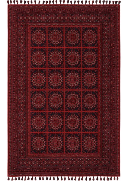 Atlas 03 Kırmızı Mutfak Halısı Yıkanabilir Halı Kaymaz Taban Yolluk Afgan Halısı Salon Halısı