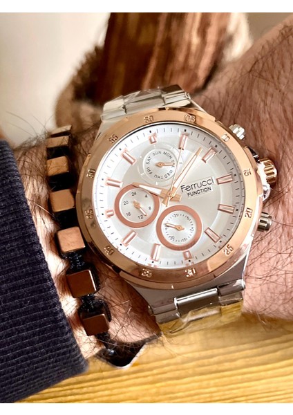 Fonksiyonları Aktif Takvimli Özel Tasarım Erkek Kol Saati+Bileklik