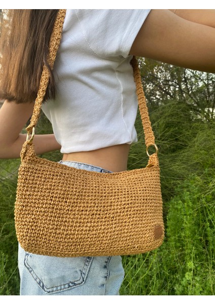 Kadın Askılı Fermuarlı Kağıt Ip Handmade El Omuz ve Kol Çantası