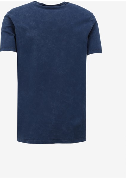 Lacivert Erkek Bisiklet Yaka Relaxed Baskılı T-Shirt C4SM-TST4707