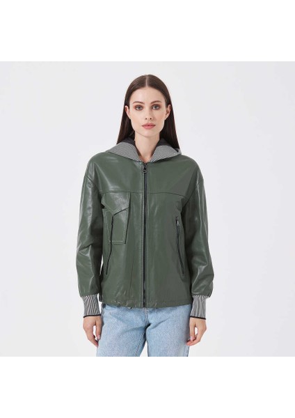Yeşil Deri-Tekstil Kadın Mont - K23KDM320390-Q4R