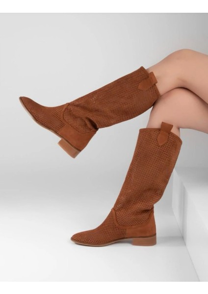 Süet Kısa Topuk Delikli Yazlık Çizme