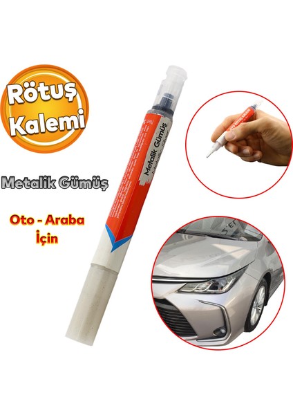 Oto Rötuş Kalemi 5 ml Araç Kaporta Tampon Çizik Giderici Fırça Yenileme Metalik Gümüş Renk Boya