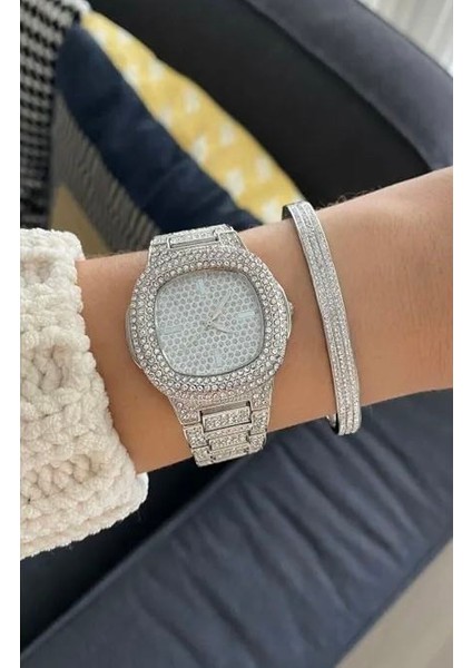 Yeni Model Swarovski Taşlı Çelik Kol Saati