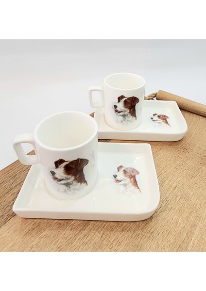 Köpek Desenli Kahve Fincanı 2'li Takım