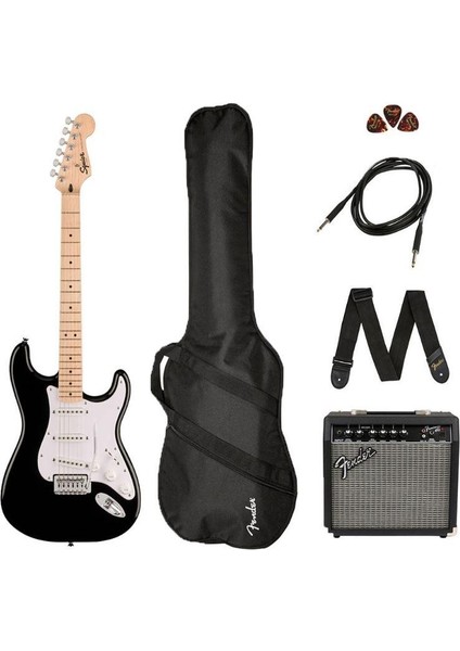 Squier Sonic Stratocaster Black Frontman 10G Amfi Elektro Gitar Seti