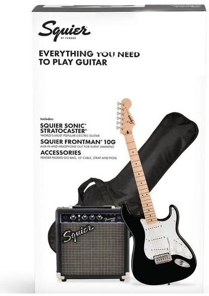 Squier Sonic Stratocaster Black Frontman 10G Amfi Elektro Gitar Seti fiyatları