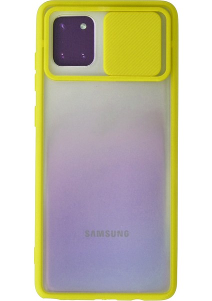 Samsung Galaxy A81 / Note 10 Lite Kılıf Palm Buzlu Kamera Sürgülü Silikon - Sarı 24051