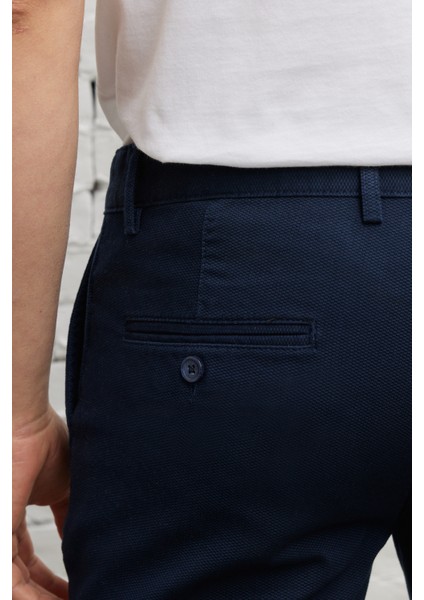 Erkek Lacivert Slim Fit Dar Kesim Yan Cepli Pamuklu Esnek Armürlü Pantolon indirimleri