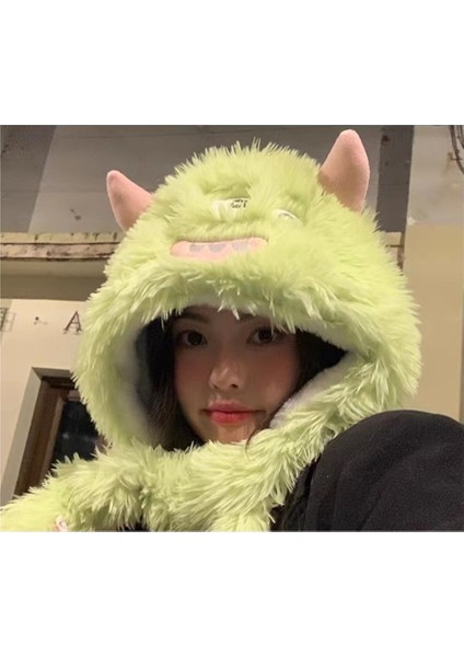 Peluş Şapka, Büyük Kafa, Komik Sonbahar ve Kış Tarzı Şapka ve Atkı Hepsi Bir Arada (Yurt Dışından)