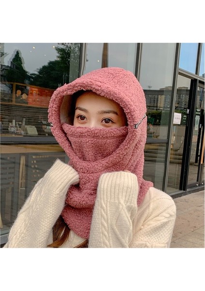 Şapka ve Atkı Entegre Kışlık Bisiklet Kuzu Peluş Atkı Kapüşonlu (Yurt Dışından)