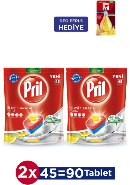 Hepsi Bir Arada Extra 90 Yıkama Bulaşık Makinesi Deterjanı Tableti (2 x 45'li Paket)