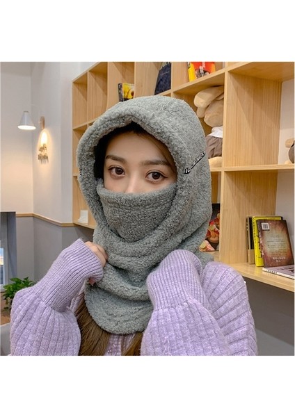 Şapka ve Atkı Entegre Kışlık Bisiklet Kuzu Peluş Atkı Kapüşonlu (Yurt Dışından)