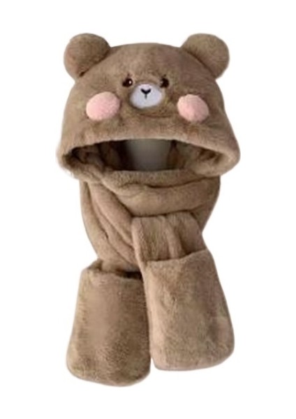 Allık Ayı Şapka Eşarp Eldiven Tek Parça Peluş Kulak Koruma Lei Feng Şapka (Yurt Dışından)