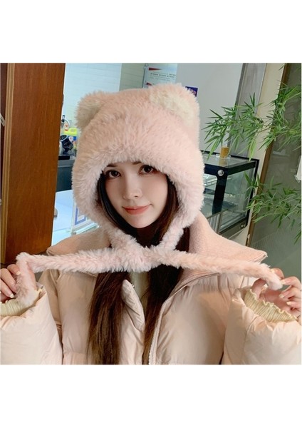 Peluş Ayı Şapka Atkı Entegre Boyun Eşarbı Kulak Koruyucu Kapüşonlu (Yurt Dışından)