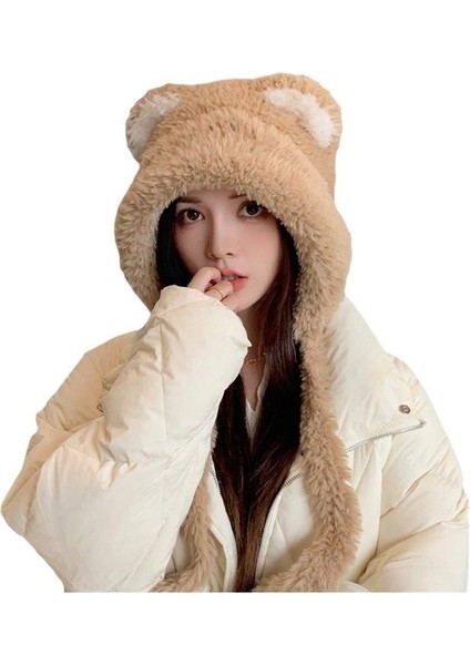 Peluş Ayı Şapka Atkı Entegre Boyun Eşarbı Kulak Koruyucu Kapüşonlu (Yurt Dışından)