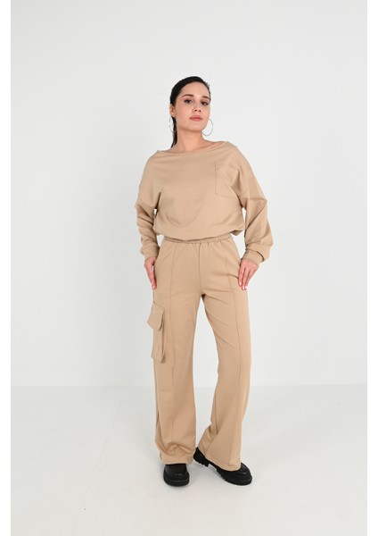 Kadın Nervür Detaylı Kargo Cepli Eşofman Takımı 3984-24