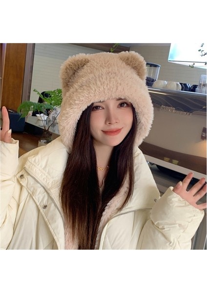 Peluş Ayı Şapka Atkı Entegre Boyun Eşarbı Kulak Koruyucu Kapüşonlu (Yurt Dışından)