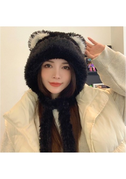 Peluş Ayı Şapka Atkı Entegre Boyun Eşarbı Kulak Koruyucu Kapüşonlu (Yurt Dışından)