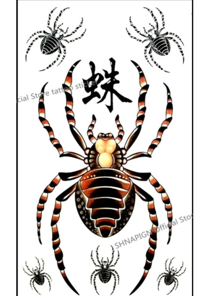 Örümcek Desenli Renkli Yapıştırma Sticker Geçici Dövme