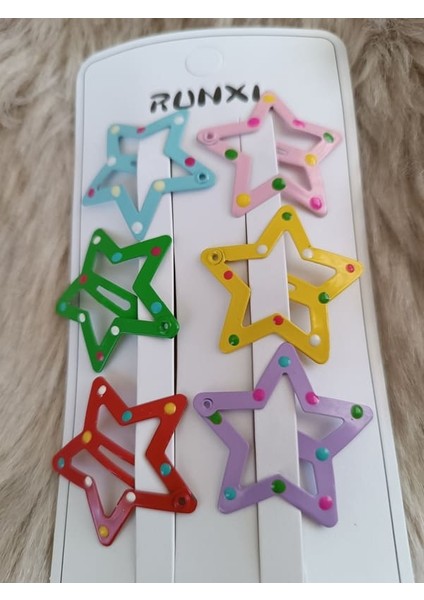 6 Lı Yıldız Figürlü Benek Desenli Karışık Renkli Çocuk Çıt Çıt Toka